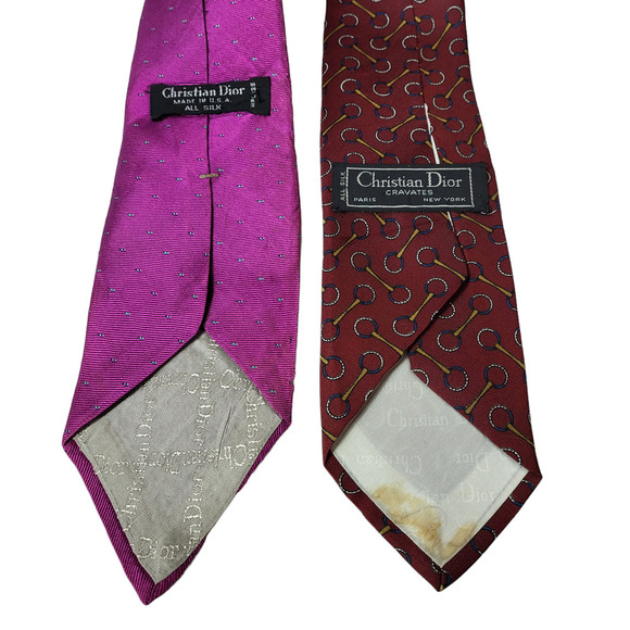 Vintage Christian Dior Silk Ties Lot of 2 Red Pink Barbie Core Flaw # 643 - Picture 4 of 12